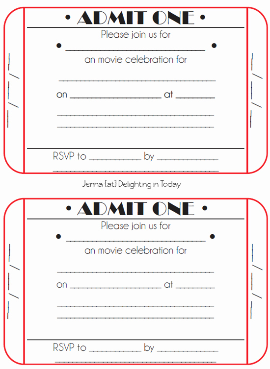 Ticket Invitation Templates Free Inspirational Movie Ticket Birthday Invitations Free Printable