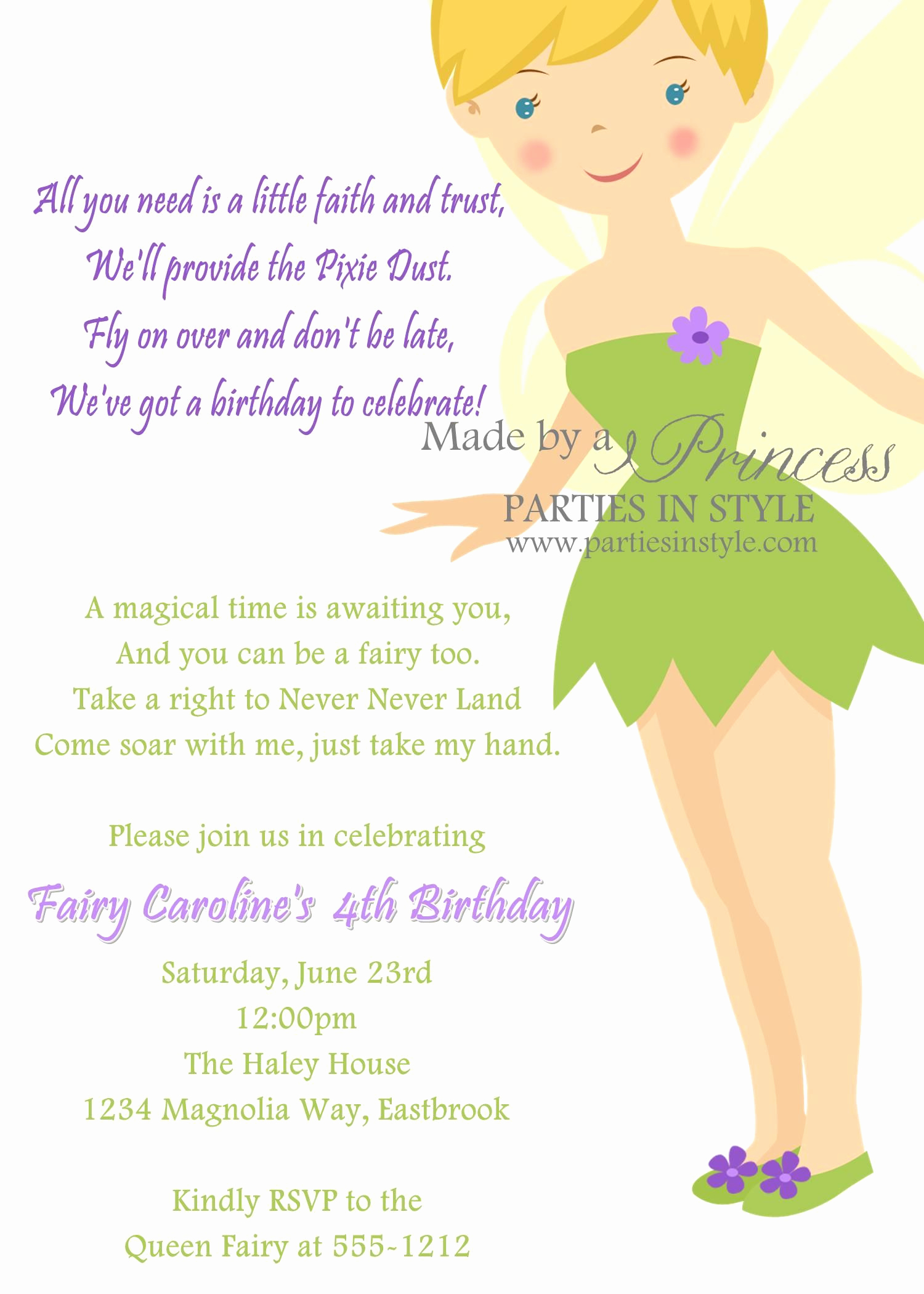Tinkerbell Invitation Template Free Elegant Birthday Invitation Princess Series Tinkerbell