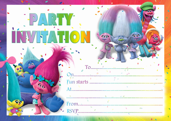 Trolls Invitation Template Free Beautiful 10 X Trolls Birthday Party Invitations or Thank You Cards