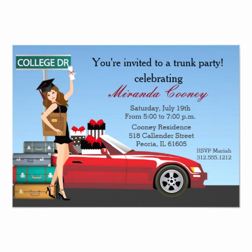 Trunk Party Invitation Wording New Graduation Trunk Party Brunette College Going Away 5&quot; X 7