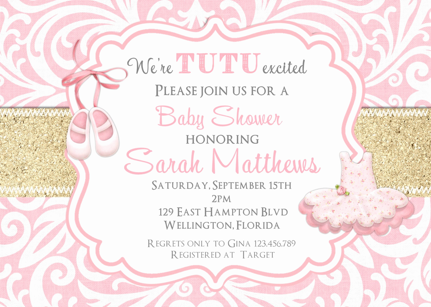 Tutu Baby Shower Invitation Wording Fresh Gold Glitter Tutu Cute Baby Shower Invitation