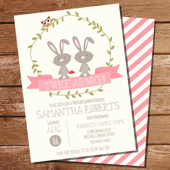 Twin Baby Shower Invitation Ideas Awesome Twin Bunny Baby Shower Invitation for Twin Girls Instant