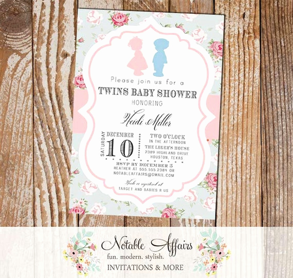 Twin Baby Shower Invitation Wording Awesome Twins Boy and Girl Shabby Chic Vintage Cottage Rustic Baby