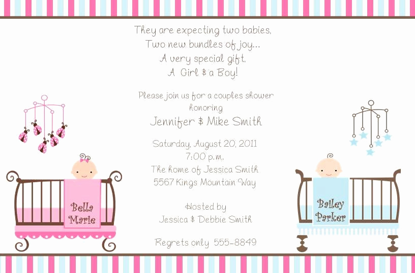 Twin Baby Shower Invitation Wording Beautiful 10 Twins Baby Shower Invitations with Envelopes Free Return