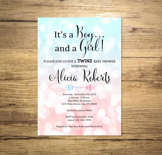 Twin Baby Shower Invitation Wording Lovely Blue and Pink Bokeh Twins Baby Shower Invitation Boy and Girl