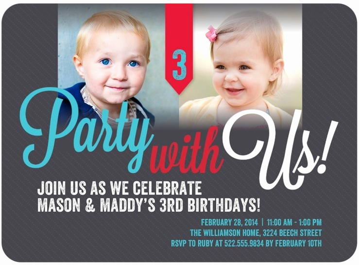 Twins Birthday Invitation Wording Inspirational Twins Bday Invites 2 Photo Tiny Prints Custom Printing Deals