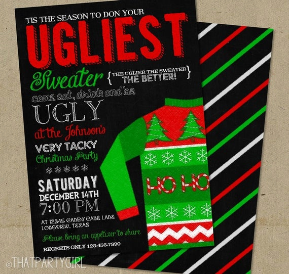 Ugly Christmas Party Invitation New Ugly Sweater Christmas Party Chalkboard Invitations Diy