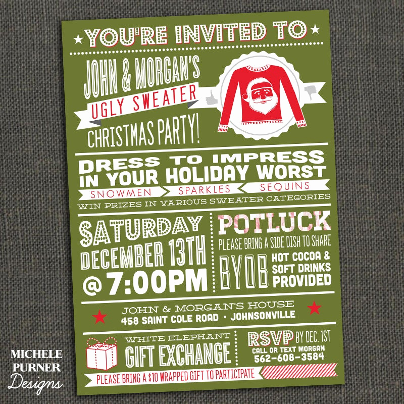 Ugly Christmas Party Invitation New Ugly Sweater Christmas Party Invitation by