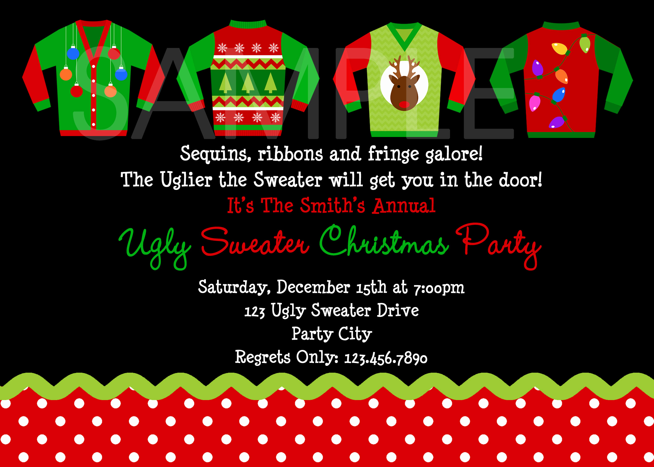 Ugly Christmas Party Invitation Unique Custom Holiday Card Print Your Own Personalized