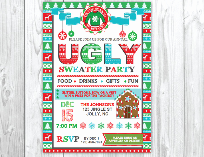 Ugly Christmas Sweater Invitation Beautiful Ugly Sweater Christmas Party Invitation Tacky Christmas