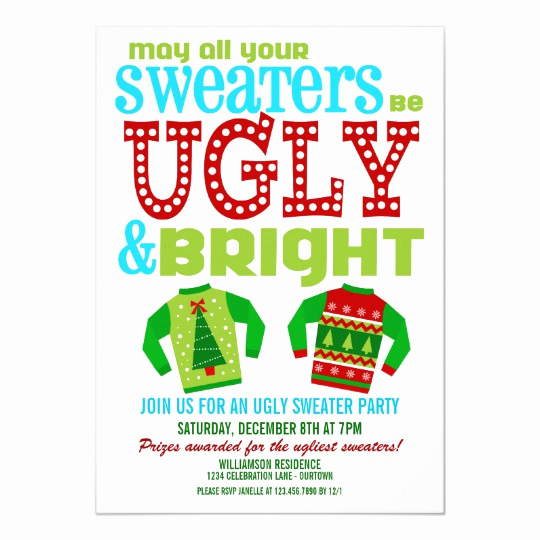 Ugly Christmas Sweater Invitation Elegant Ugly N Bright Christmas Sweater Party Invitation