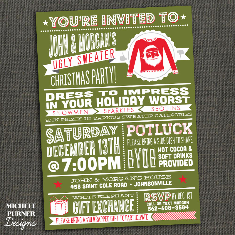 Ugly Christmas Sweater Invitation Template Elegant Ugly Sweater Christmas Party Invitation by