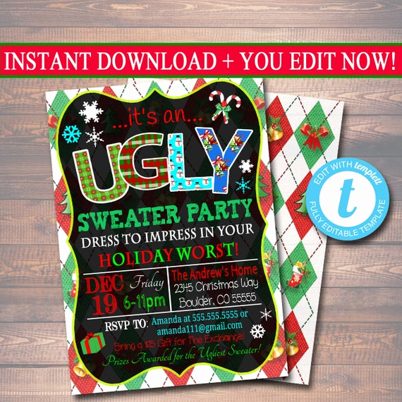 Ugly Christmas Sweater Party Invitation Unique Editable Ugly Sweater Party Invitation Christmas Party