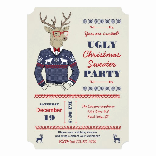 Ugly Sweater Christmas Party Invitation Inspirational Hipster Deer Ugly Christmas Sweater Invitation
