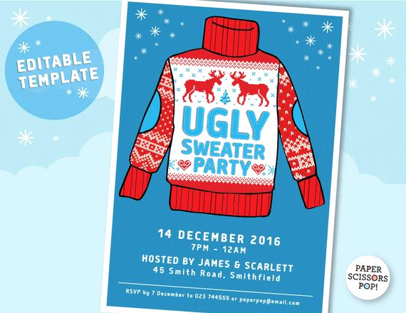 Ugly Sweater Invitation Template Elegant Ugly Sweater Party Invitation Template Editable Printable