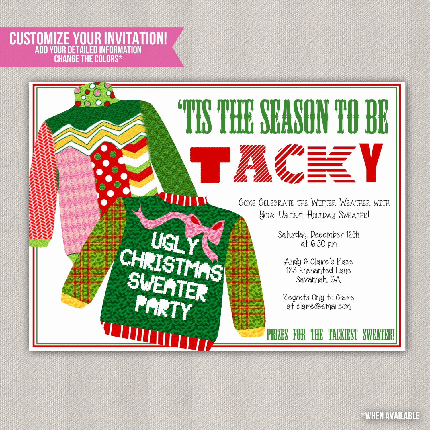 Ugly Sweater Party Invitation Free Beautiful Tis the Season to Be Tacky Tacky Sweater by Enchanteddesigns4u