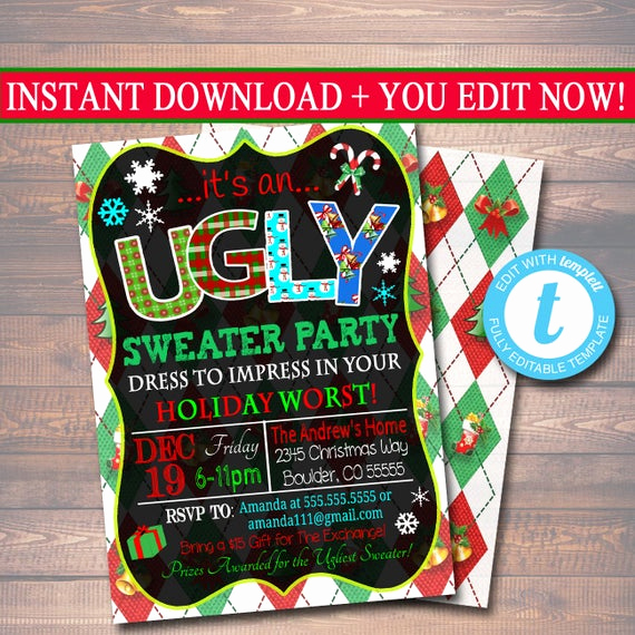 Ugly Sweater Party Invitation Lovely Editable Ugly Sweater Party Invitation Christmas Party