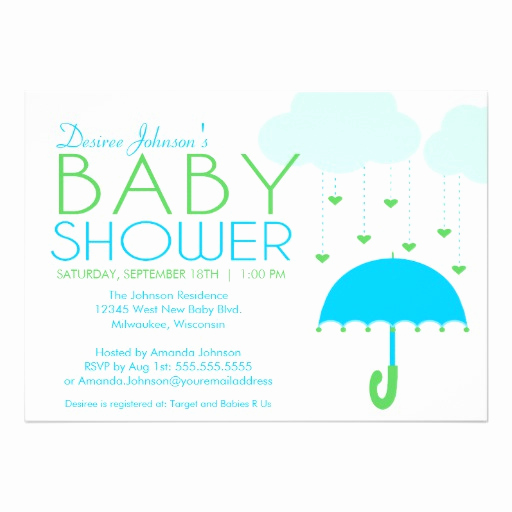 Umbrella Baby Shower Invitation Elegant Blue and Green Umbrella Boy Baby Shower Personalized