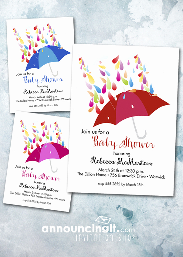 Umbrella Baby Shower Invitation Elegant Raindrops and Umbrellas Shower Invitations
