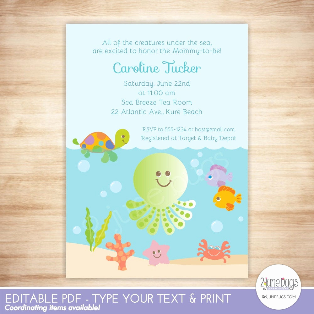 Under the Sea Invitation Template Lovely Under the Sea Baby Shower Invitation Gender Neutral Baby