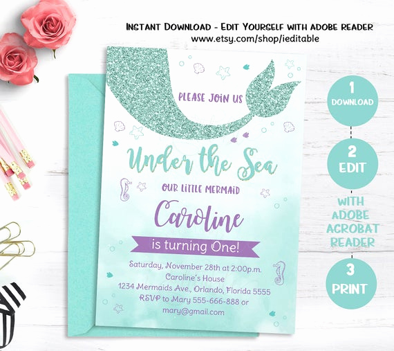 Under the Sea Invitation Template Luxury Mermaid Birthday Invitation Mermaid Invitation Under the