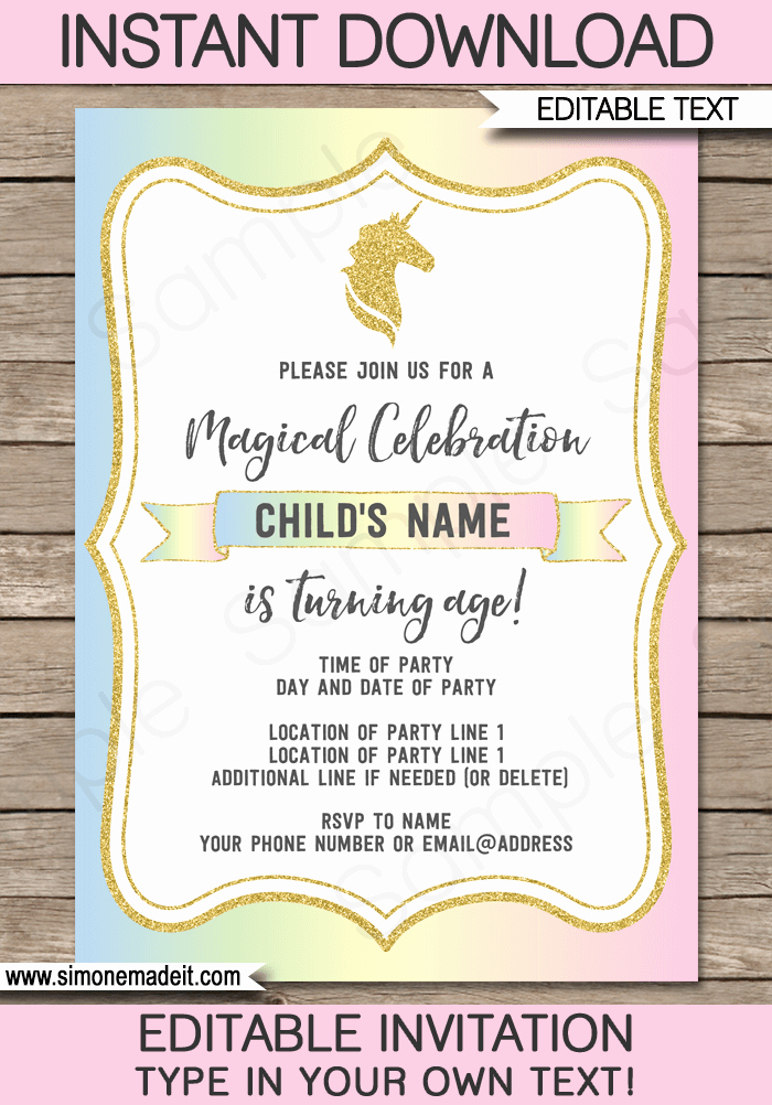 Unicorn Birthday Invitation Template Best Of Unicorn Party Invitations Template Unicorn