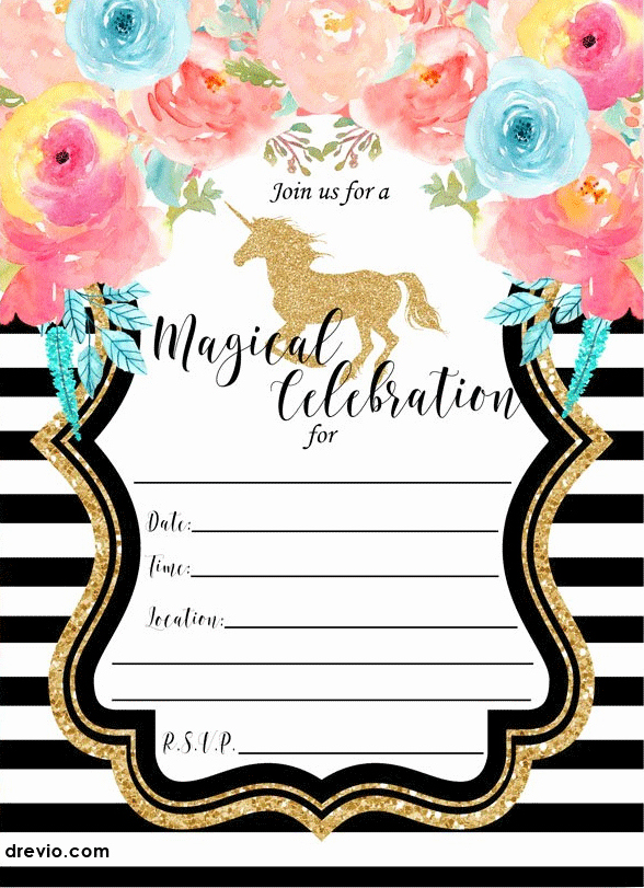 Unicorn Invitation Template Free Luxury Free Printable Golden Unicorn Birthday Invitation Template