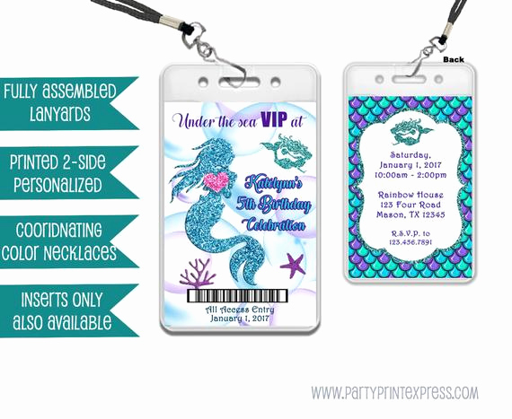 Vip Pass Invitation with Lanyard Elegant Mermaid Vip Pass Lanyard Invitations Under the Sea Vip