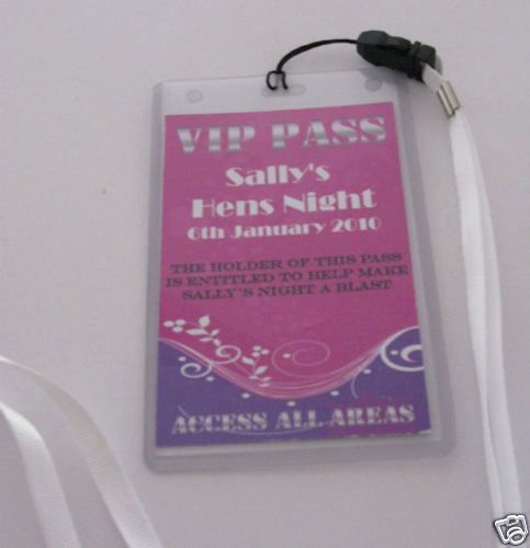 Vip Pass Invitation with Lanyard Lovely Personalised Hens Night Vip Pass or Invitation Lanyard