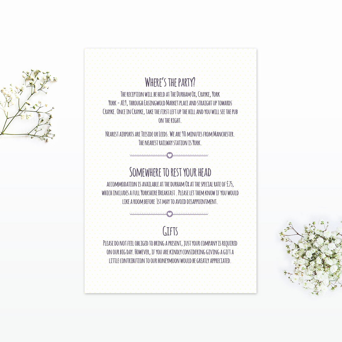 Wedding Invitation Details Card New Country Bunting Additional Information