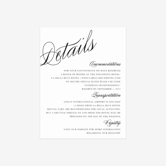 Wedding Invitation Details Card Wording Best Of Calligraphy Details Enclosure Cards by Fineanddandypaperie