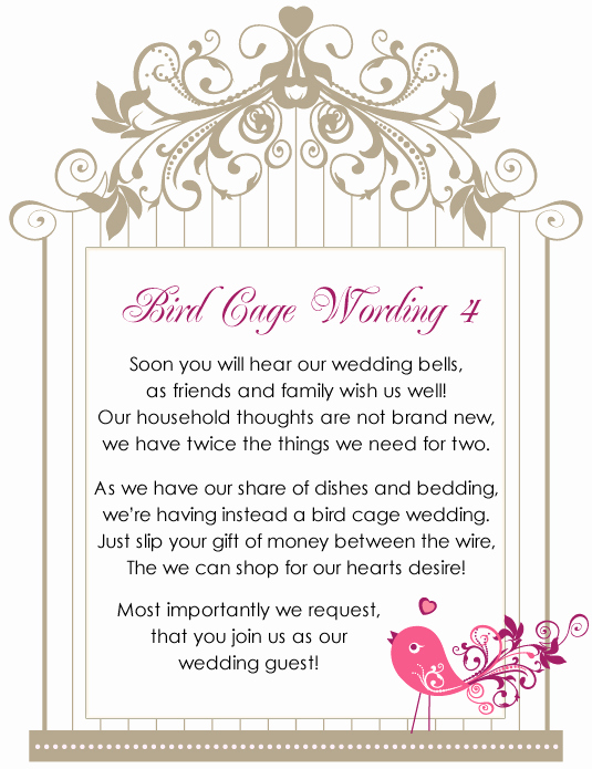 Wedding Invitation Gift Wording Unique Birdcage Wishing Well Wordings