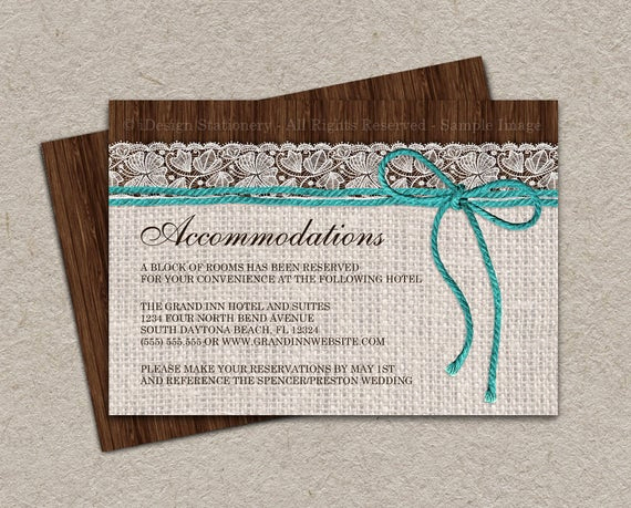 Wedding Invitation Information Card Awesome Items Similar to Rustic Turquoise Wedding Ac Modation