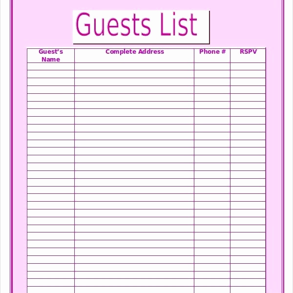 Wedding Invitation List Templates Luxury Wedding Guest List Template – 9 Free Word Excel Pdf