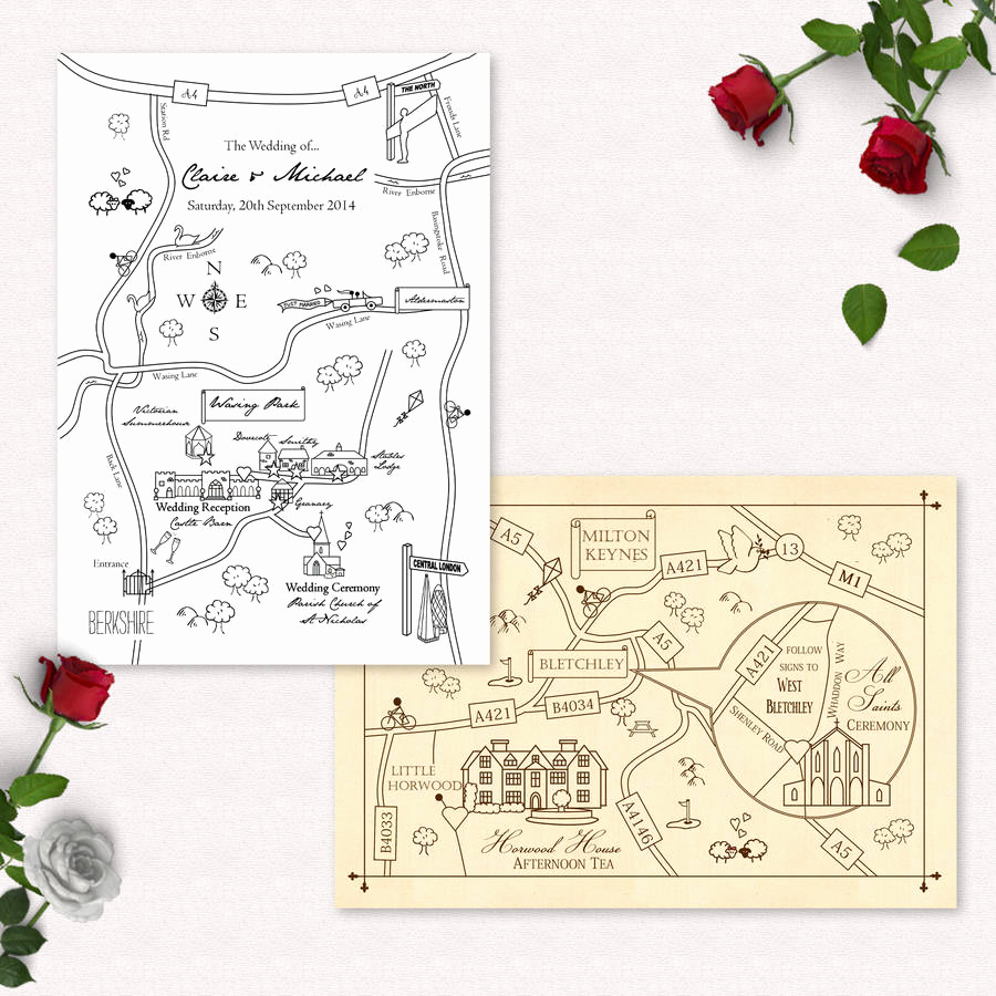 Wedding Invitation Map Creator Awesome Mono Colour Illustrated Map Invitation Postcard by Cute