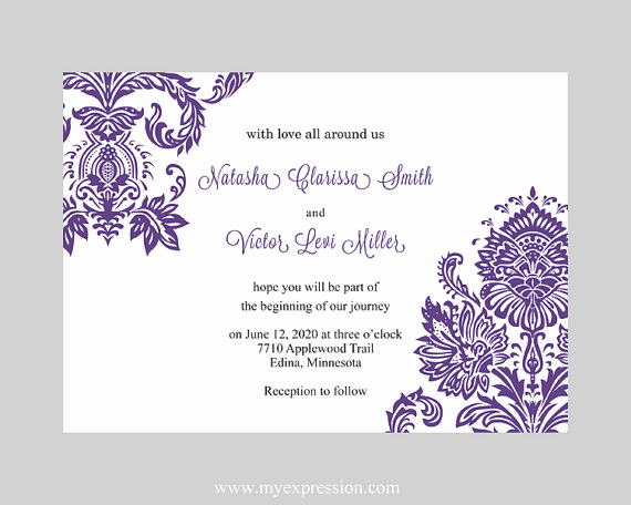 Wedding Invitation Templates Free Download New Wedding Invitation Template Purple Damask Instant Download