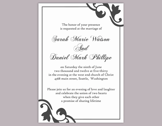 Wedding Invitation Templates Word Lovely Diy Wedding Invitation Template Editable Text Word File