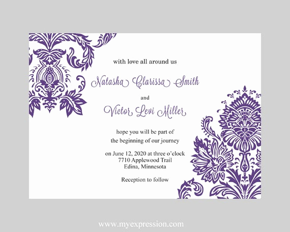 Wedding Invitation Templates Word Luxury Wedding Invitation Template Purple Damask Instant Download