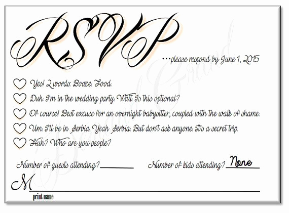 Wedding Invitation Wording Funny Lovely Funny Rsvp Cards 4 Styles Personalized Hilarious Fun