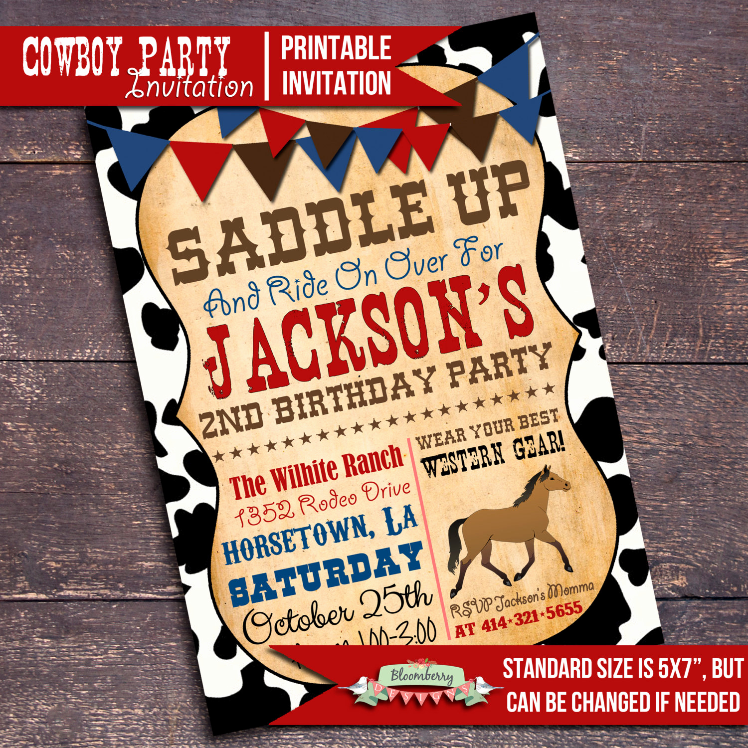 Western themed Invitation Wording Unique Printable Cowboy Party Invitation Western by Bloomberrydesigns