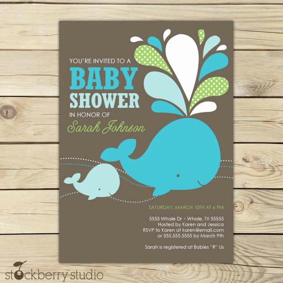 Whale Baby Shower Invitation Beautiful Whale Baby Shower Invitation Printable Green Aqua Blue White