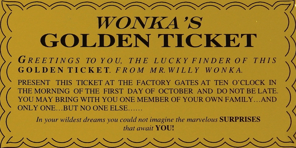 Willy Wonka Golden Ticket Invitation New Line Sports Memorabilia Auction