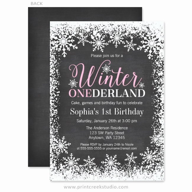 Winter One Derland Invitation Wording Unique Winter Onederland Snow Chalkboard Girl 1st Birthday