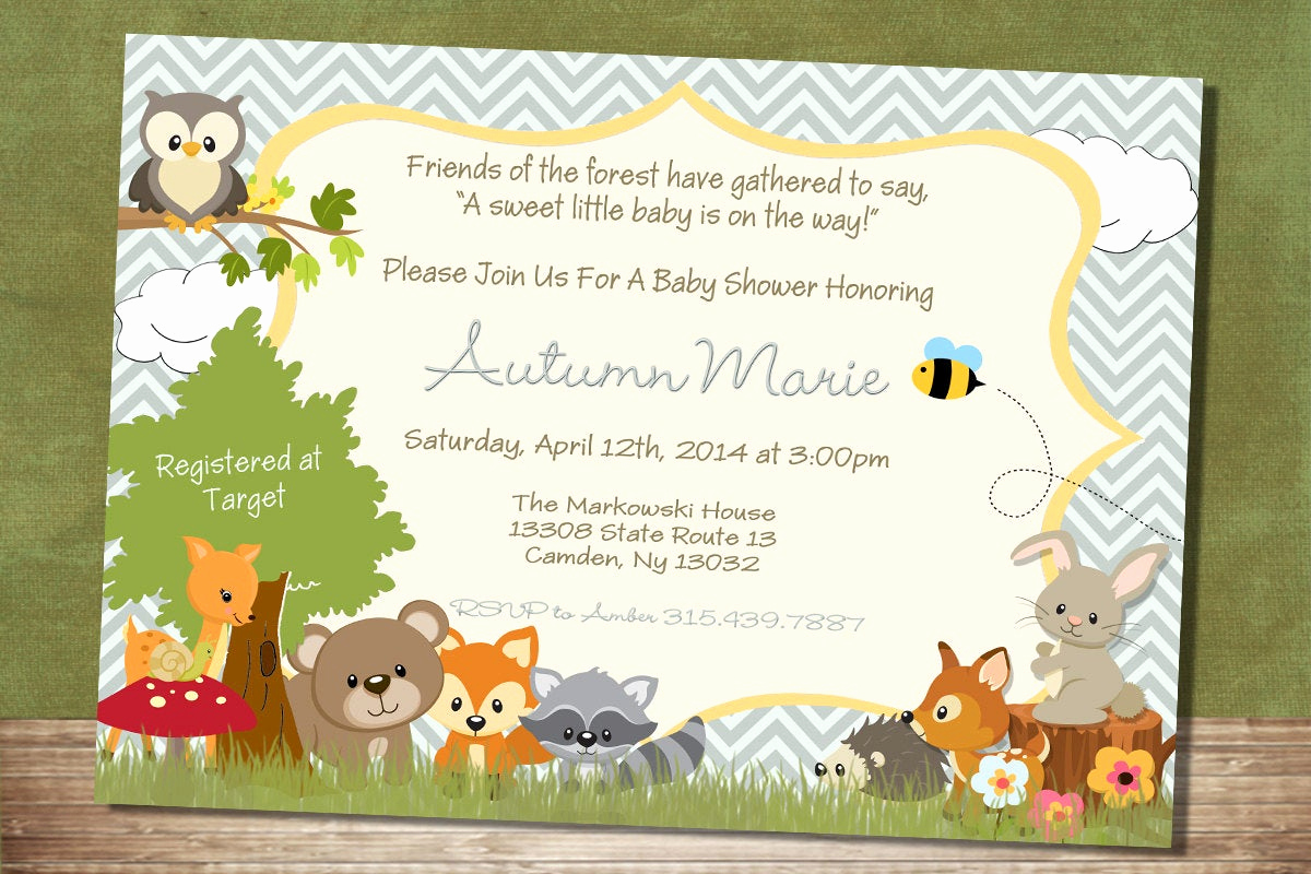 Woodland Baby Shower Invitation Lovely Chevron forest themed Baby Shower Invitation Woodland Baby