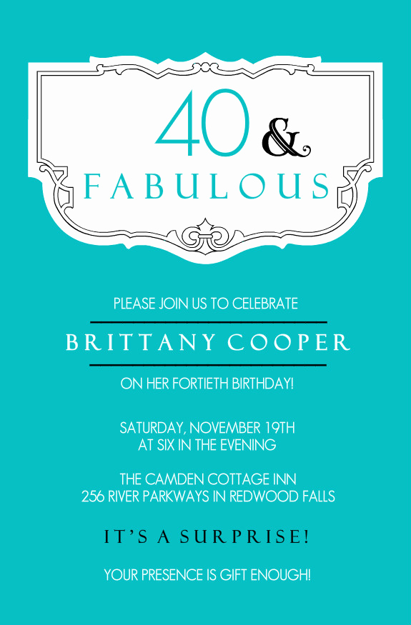 Wording for 40th Birthday Invitation New 40th Birthday Invitations Teal and Fabulous 40th