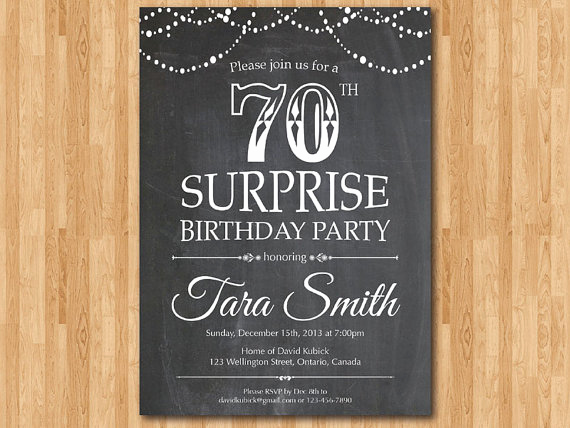 Wording for 70th Birthday Invitation Elegant Surprise 70th Birthday Invitation Chalkboard Surprise