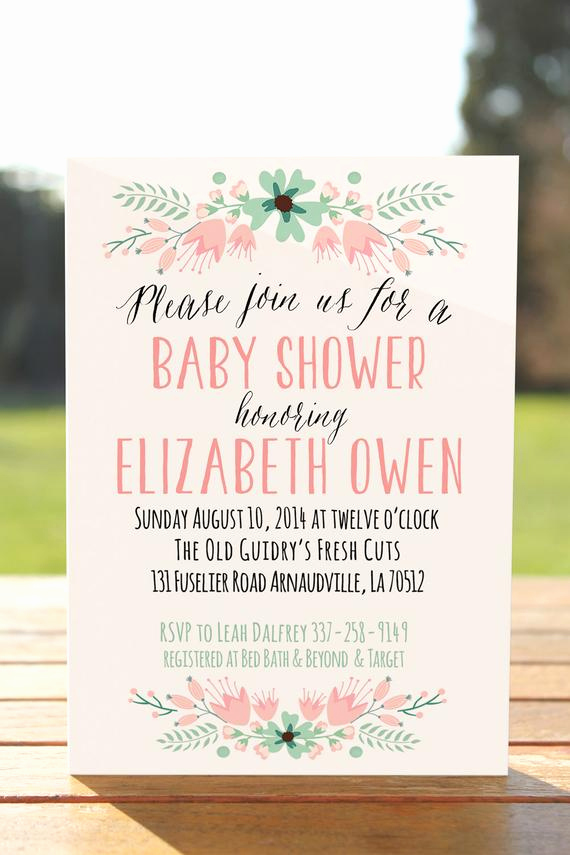 Wordings for Baby Shower Invitation Beautiful Unique Baby Shower Invitation Floral Baby Shower Invite Baby