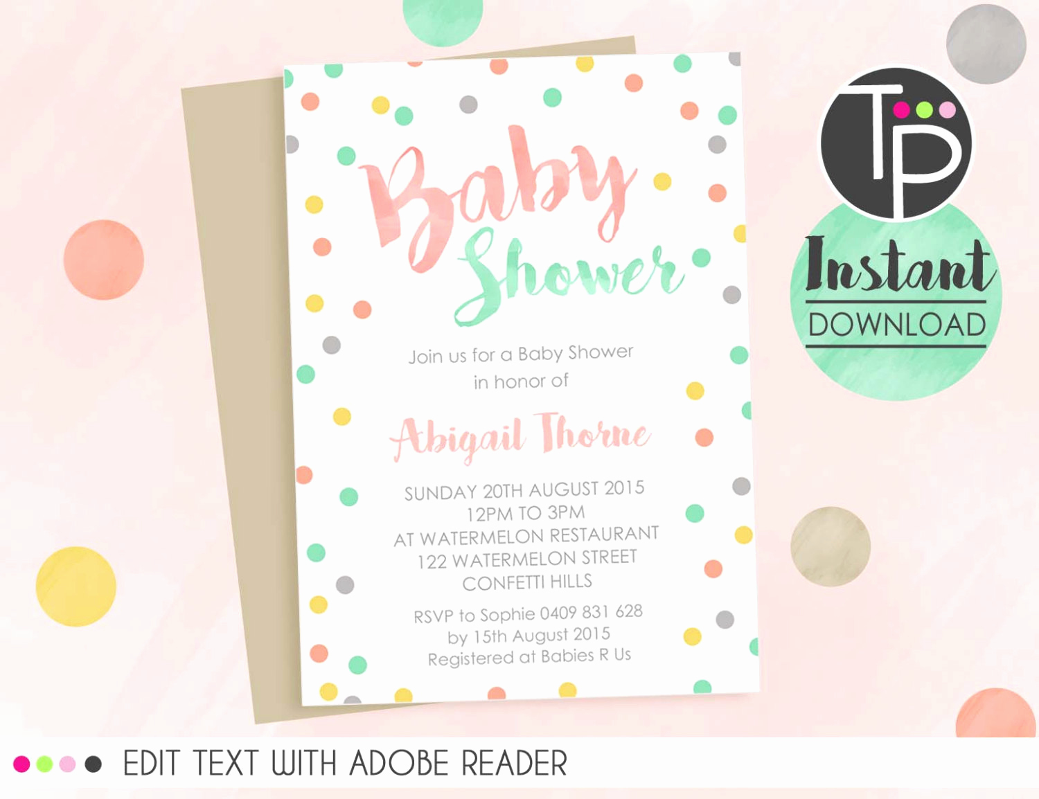 Work Baby Shower Invitation Lovely Confetti Baby Shower Invitation Instant Download Invitation