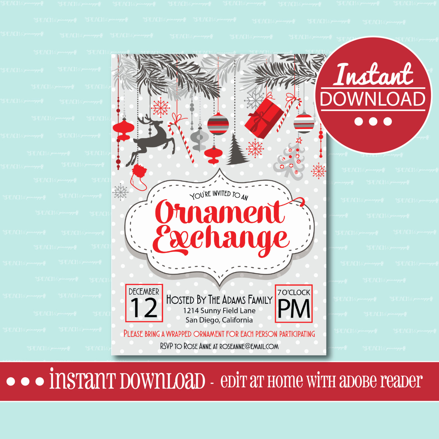 Work Christmas Party Invitation Elegant Christmas Party Invitation Editable Printable ornament