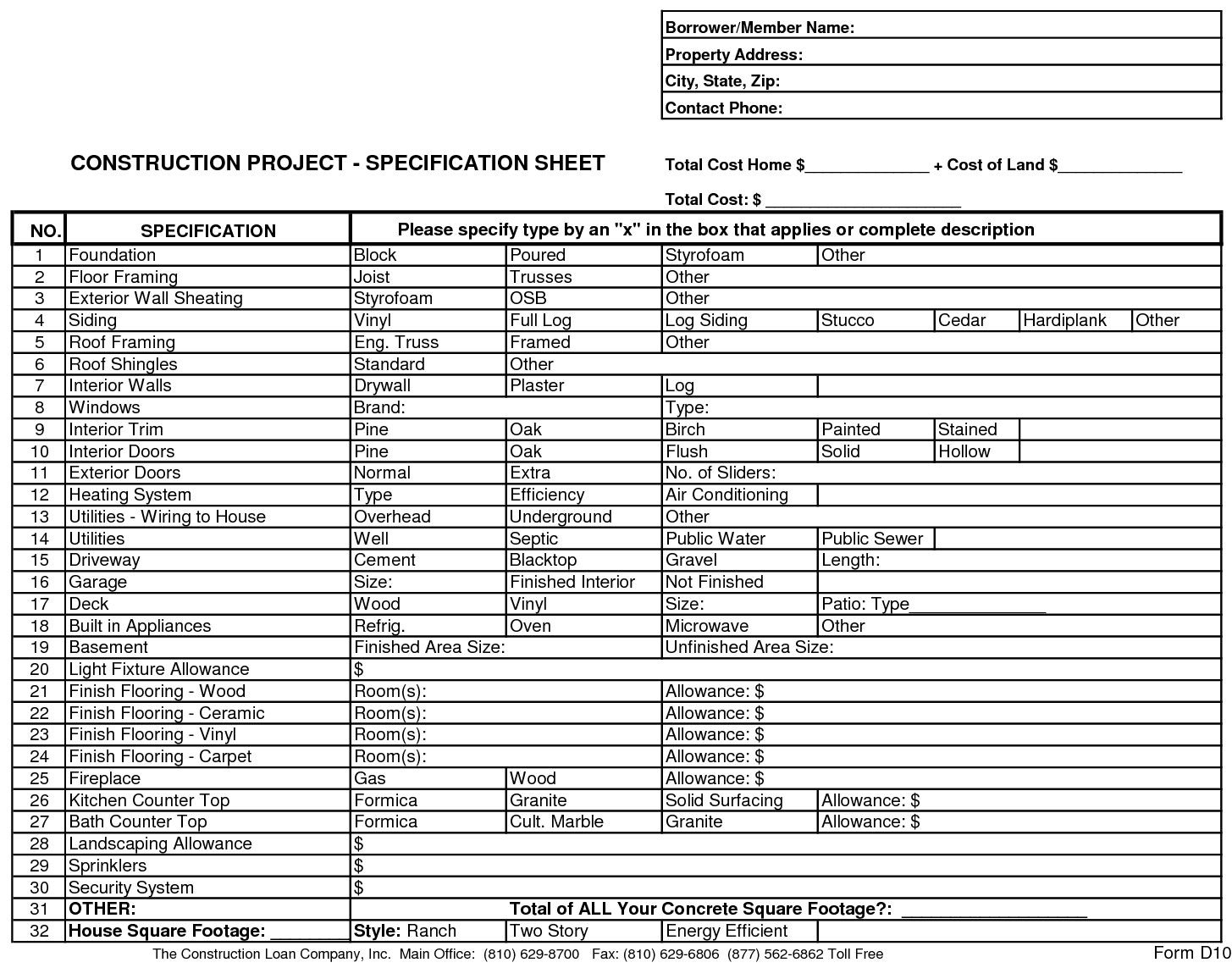 New Home Construction Bid Sheet Home Construction Sheet Home Construction Cost Building A House Cost Construction Bids